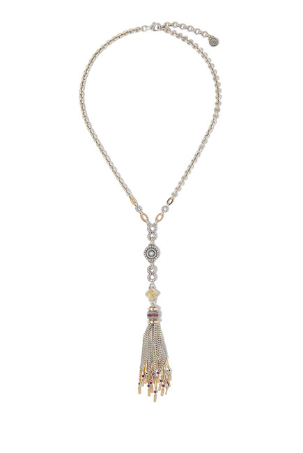 Turath Pendant Chain Necklace, Sterling Silver, 18K Yellow Gold, Diamonds, Ruby & Pearl